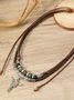 Artistic Retro Butterfly Alloy Multi-layer Wooden Beads Knotted Pullable Hand-woven Necklace
