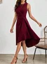 Women Plain Summer Split Joint Dress Crew Neck Sleeveless Tank A-Line Dress
