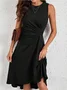 Women Plain Summer Split Joint Dress Crew Neck Sleeveless Tank A-Line Dress