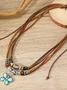 Artistic Retro Butterfly Alloy Multi-layer Wooden Beads Knotted Pullable Hand-woven Necklace