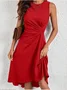 Women Plain Summer Split Joint Dress Crew Neck Sleeveless Tank A-Line Dress