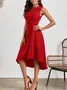 Women Plain Summer Split Joint Dress Crew Neck Sleeveless Tank A-Line Dress