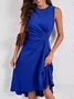 Women Plain Summer Split Joint Dress Crew Neck Sleeveless Tank A-Line Dress
