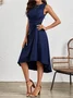 Women Plain Summer Split Joint Dress Crew Neck Sleeveless Tank A-Line Dress