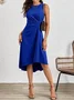 Women Plain Summer Split Joint Dress Crew Neck Sleeveless Tank A-Line Dress