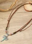 Artistic Retro Butterfly Alloy Multi-layer Wooden Beads Knotted Pullable Hand-woven Necklace