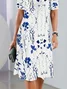 Women Floral Summer Printing Dress Crew Neck Short Sleeve Tunic H-Line Dress