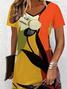 Women Abstract Summer Dress V Neck Short Sleeve Fit & Flare Dress A-Line Dress