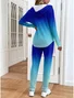 Women Ombre Two-Piece Set Daily Long Sleeve Casual Spring/Fall Coat With Pants Matching Set