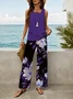 Women Floral Printing Two-Piece Set Daily Sleeveless Casual Summer Top With Pants Matching Set