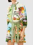 Women Tropical Summer Printing Dress Stand Collar Short Sleeve Tank A-Line Dress