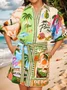Women Tropical Summer Printing Dress Stand Collar Short Sleeve Tank A-Line Dress