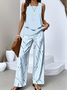 Women Striped Two-Piece Set Daily Sleeveless Casual Summer Top With Pants Matching Set