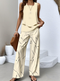 Women Striped Two-Piece Set Daily Sleeveless Casual Summer Top With Pants Matching Set