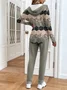 Women Abstract Printing Two-Piece Set Daily Long Sleeve Casual Spring/Fall Coat With Pants Matching Set