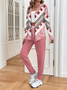 Women Abstract Printing Two-Piece Set Daily Long Sleeve Casual Spring/Fall Coat With Pants Matching Set