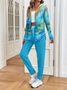 Women Ombre Two-Piece Set Daily Long Sleeve Casual Spring/Fall Coat With Pants Matching Set