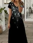 Women Abstract Summer Printing Dress V Neck Short Sleeve X-Line Dress