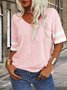 Casual Striped V Neck Short Sleeve T-shirt