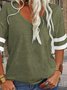 Casual Striped V Neck Short Sleeve T-shirt