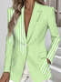Women Striped Spring/Fall Outerwear Simple Long Sleeve Lapel Collar Regular Blazer