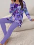 Women Floral Printing Two-Piece Set Daily Long Sleeve Casual Spring/Fall Top With Pants Matching Set