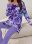 Women Floral Printing Two-Piece Set Daily Long Sleeve Casual Spring/Fall Top With Pants Matching Set