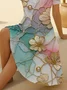 Women Floral Summer Printing Dress V Neck Short Sleeve Fit & Flare Dress A-Line Dress