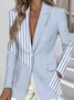 Women Striped Spring/Fall Outerwear Simple Long Sleeve Lapel Collar Regular Blazer
