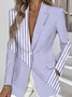 Women Striped Spring/Fall Outerwear Simple Long Sleeve Lapel Collar Regular Blazer
