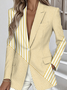 Women Striped Spring/Fall Outerwear Simple Long Sleeve Lapel Collar Regular Blazer