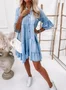 Women's Sweet Temperament Solid Color Washed Cotton Five-Quarter Sleeve A-Line Mid-Length Denim Dress