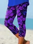 Women Floral Capris Elastic Waist Pants Casual Summer Trousers