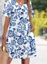 Women Floral Summer Dress V Neck Short Sleeve Fit & Flare Dress A-Line Dress