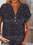 Casual Floral V Neck Short Sleeve T-shirt