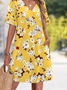 Women Floral Summer Dress V Neck Short Sleeve Fit & Flare Dress A-Line Dress