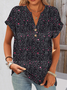 Casual Floral V Neck Short Sleeve T-shirt