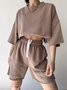 Women Plain Two-Piece Set Daily Half Sleeve Casual Summer Short Sets Matching Set