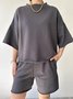 Women Plain Two-Piece Set Daily Half Sleeve Casual Summer Short Sets Matching Set