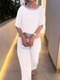 Women Plain Split Joint Dolman Sleeve Two-Piece Set Daily Half Sleeve Casual Summer Top With Pants Matching Set