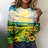 Vintage Sunflower Art Pattern Crew Neck Long Sleeve T-shirt