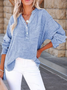 V Neck Long Sleeve Plain Split Joint Regular Micro-Elasticity Loose Tunic Shirt For Women