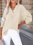 V Neck Long Sleeve Plain Split Joint Regular Micro-Elasticity Loose Tunic Shirt For Women