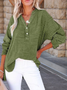 V Neck Long Sleeve Plain Split Joint Regular Micro-Elasticity Loose Tunic Shirt For Women