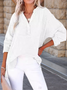 V Neck Long Sleeve Plain Split Joint Regular Micro-Elasticity Loose Tunic Shirt For Women