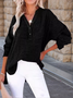 V Neck Long Sleeve Plain Split Joint Regular Micro-Elasticity Loose Tunic Shirt For Women