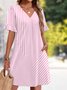 Women Plain Summer Dress V Neck Short Sleeve Fit & Flare Dress A-Line Dress