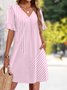 Women Plain Summer Dress V Neck Short Sleeve Fit & Flare Dress A-Line Dress