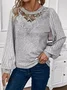 Drop Shoulder Ribbed Lace Collar Long Sleeve Spring And Autumn Knitted Commuter T-Shirt Top