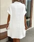 Women Plain All Season Dress Shawl Collar Short Sleeve Shirt Dress H-Line Dress